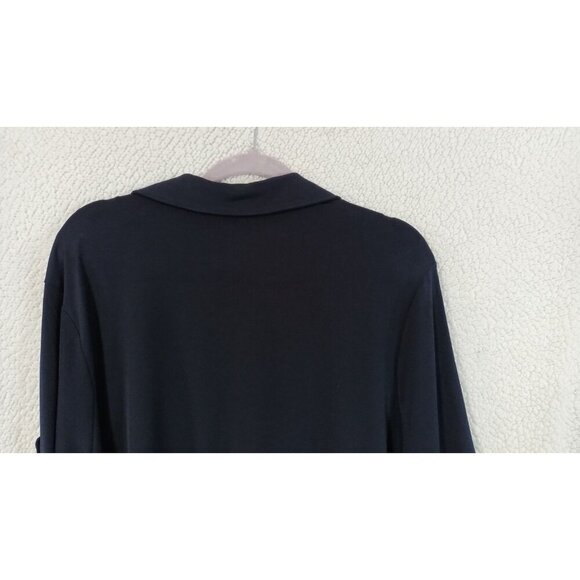 CARMEN Marc Valvo Womens Blouse Plus Size 3X Navy Blue Button Up Bling Stretch - Picture 12 of 16